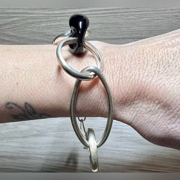 Vintage Designer Sterling Silver & Onyx Mixed Large Link Bracelet, 8.5”, 20.6g - Picture 6 of 6